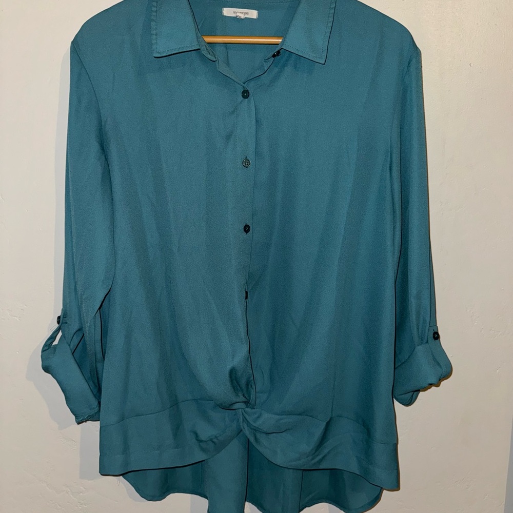 Teal Button-Up Women's Top